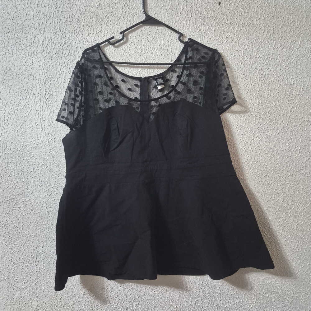 Torrid Black Sheer Polka Dot Blouse